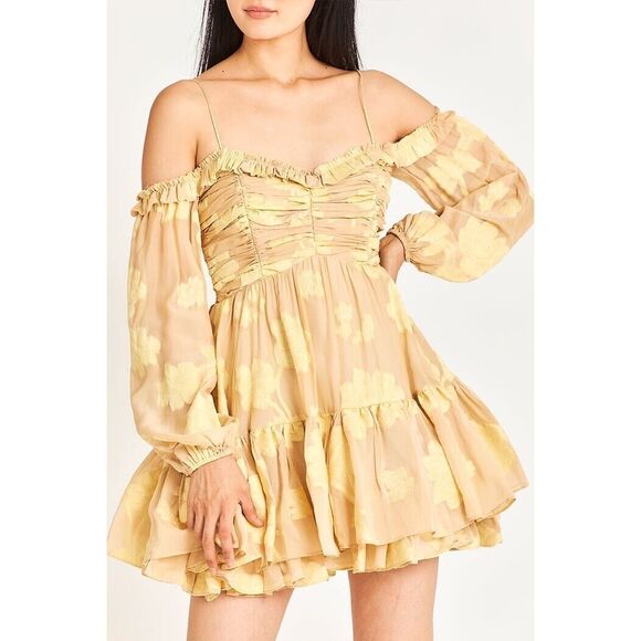 New Love Shack Fancy Zennia Off-Shoulder Silk Mini Dress Size Small - Picture 2 of 7